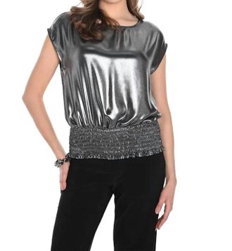 Frank Lyman Design Woven Shiny Top In Silver