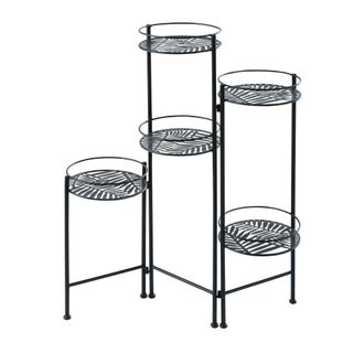 Maisons du monde Soporte para plantas de metal calado negro con motivos vegetales