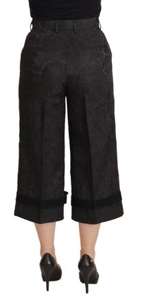 Dolce & Gabbana Womens Black Brocade Cropped High Waist Pants Acetate