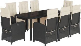 vidaXL Set De Comedor De Jard&iacute;n 9 Pzas Y Cojines Rat&aacute;n Sint&eacute;tico Negro Vidaxl