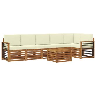 vidaXL Conjunto De Sof&aacute; Seccional Con Coj&iacute;n 7 Pcs Natural Y Crema Vidaxl