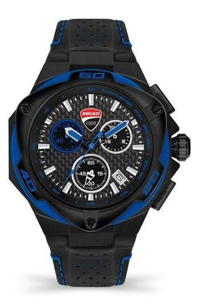 Ducati Motore Tachymeter Quartz Leather Strap Watch, 49mm in Black at Nordstrom Rack