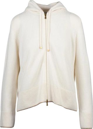 Eleventy White Drawstring Hooded Cashmere Zip Cardigan