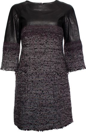 Chanel Pre-owned Womens tweed dress with leather - Black - Size Small