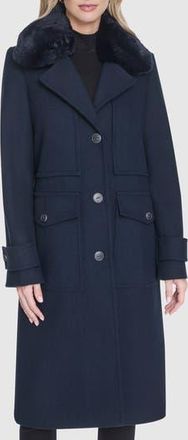Andrew Marc Faux Fur Collar Wool Blend Coat in Ink at Nordstrom Rack, Size X-Large