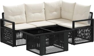 vidaXL Conjunto De Sof&aacute;s De Jard&iacute;n 5 Uds. Negro Y Blanco Crema Vidaxl
