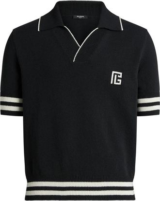 Balmain PB Knit Polo - Heren - V-hals truien - Zwart - XS - Katoen - Truien & Vesten