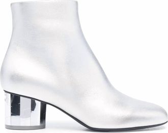Ferragamo Womens Mirrored Heel Leather Ankle Boots In Silver