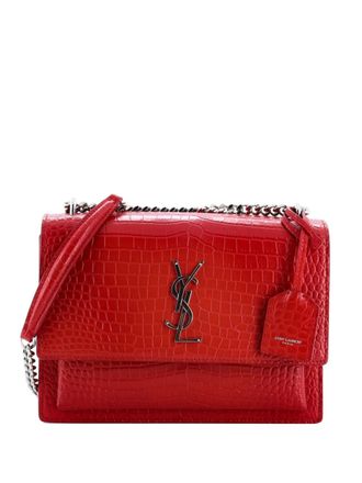 Saint Laurent Sunset Crocodile Embossed Leather Medium crossbody bag - Rosso