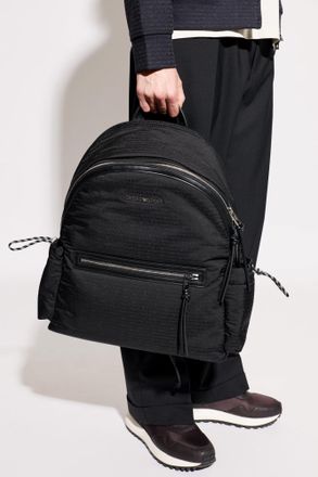 Emporio Armani Monogram Backpack, Mens, Black
