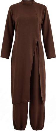 Trendyol Modest Dames Bruin Effen Lang, Regular fit Modest Tweedelig Set
