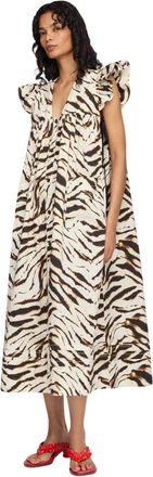Ganni Kleedjes, Dames, Veelkleurig, S, Katoen, Printed Stretch Cotton Angel Long Dress