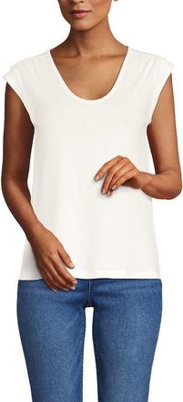 Lands End Linen Blend Cap Sleeve Gathered Shoulder Tee in Ivory at Nordstrom, Size X-Large