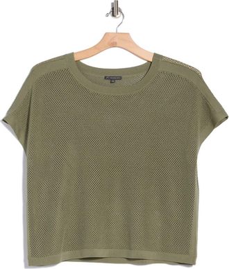 Adrianna Papell Open Stitch Short Sleeve Sweater in Oil Green at Nordstrom Rack, Size 3X