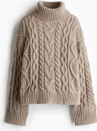 H&M Rollkragenpullover mit Zopfmuster - Brown