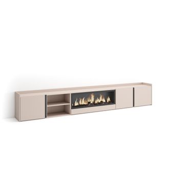 Skraut Home Skraut Home - Mueble Tv, Televisi&oacute;n, Muebles De Sal&oacute;n, Almacenaje, 315x35x50cm, Para Tv Hasta 80, Chimenea El&eacute;ctrica Xxl, Estilo Moderno, Beige
