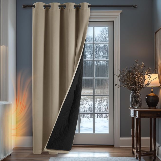 Deconovo Blickdichte Gardine Kälteschutz Vorhänge Wärmeisolierend Verdunklungsvorhang Ösenvorhang Thermo Vorhang Lärmschutz Raumteiler Türvorhang, 160x132(HöhexBreite), Dunkelblau, 1 Stück
