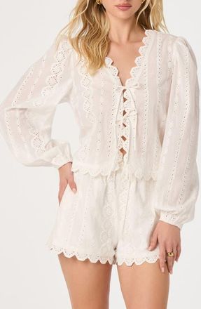 ASTR the Label Leah Tie Front Eyelet Top in White at Nordstrom, Size X-Small