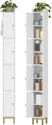 OEM Mobile Da Bagno Alto, Armadio A Colonna Da Bagno Salvaspazio, 4 Ripiani Regolabili E 4 Ante, Con Piedini Regolabili, Per Bagnos, Soggiorno, Camera Da 