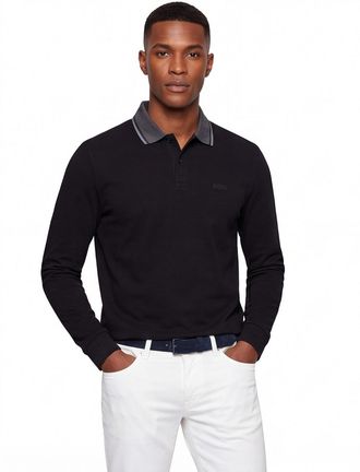 HUGO BOSS Boss Green Plisy polo lange mouw katoen effen zwart