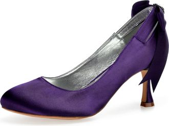 Generic Wedding Shoes Bridal Womens Low Closed Round Toe High Heels Classic Slip on Sexy Satin Stiletto Formal Dress Heel Shoes 7Cm,Dark Purple,4 UK