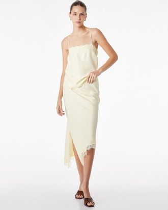 Koton Spaghetti Strap Lace Trim Satin Top in Yellow at Nordstrom, Size 10