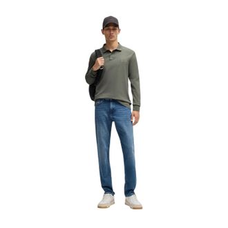 HUGO BOSS Herenpolo met lange mouwen en Passerby-logo (Grijs)