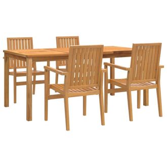 Berkfield Home 5 Piece Garden Dining Set Solid Wood Teak in Brown