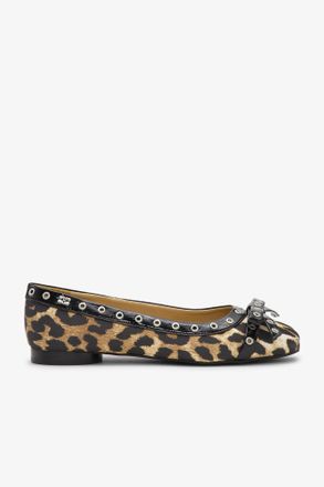 Ganni Leopard Eyelet Bow Ballerinas - Size 37 Multicolour