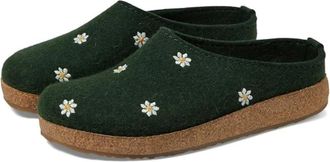 Haflinger Haflinger Margherita Clog Womens Green Floral Wool Slip On Shoes GBO3337