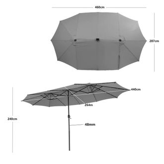 Costway Costway 460cm Twin Patio Umbrella w/48 LED Lights Double-Sided Umbrella in Grey