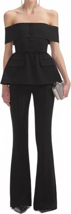 Self Portrait Crepe Off Shoulder Jumpsuit In Black