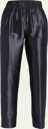 Giorgio Armani Metallic Linen-Silk Straight-Leg Pull-On Trousers