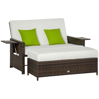 OUTSUNNY Sof&aacute; rat&aacute;n reposapi&eacute;s 130x76x96 cm marr&oacute;n y beige