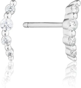 Lily & Roo Silver Mini Ear Climber Diamond Style Stud Earrings