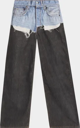 Acne Studios Men & apos;s Mixed-Media Denim Pinstripe Relaxed Jeans