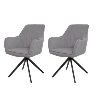 Hhg Hhg - Nunca Usado] Juego De 2 Silla De Comedor 499, Silla De Cocina Reclinable Apoyabrazos, Giratoria Posici&oacute;n Del Coche Tela/textil, Gris Claro