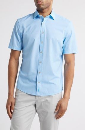 Johnnie-O Spielman Hangin Out Short Sleeve Knit Button-Up Shirt in Tarpon at Nordstrom Rack, Size X-Large