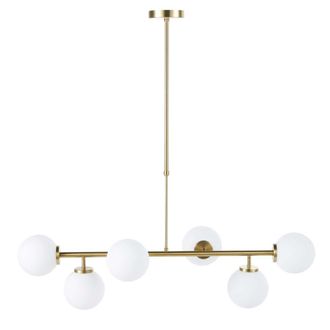 Maisons du monde L&aacute;mpara de techo con 6 bolas de cristal opalino y metal dorado