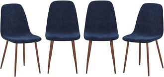 Sweeek Silla de madera y tela con patas color nogal, set de 4, azul