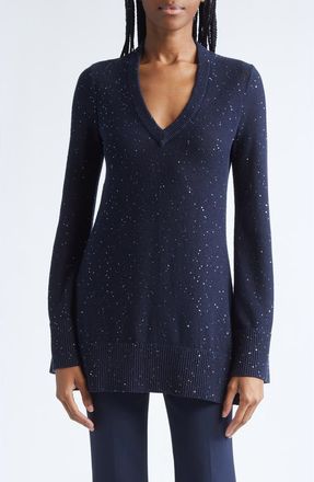 Michael Kors Sequin Linen & Cotton Sweater in Midnight at Nordstrom, Size X-Small