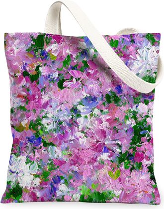 Generic Floral Canvas Tote Bags, Colorful Flower Pattern Reusable Grocery Bags, Spring Artistic Washable Shoulder Strap Canvas for, Peach, 13x15 Inch