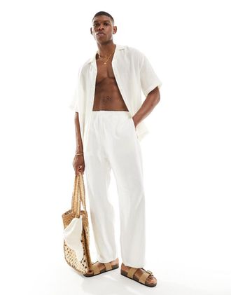 Weekday Seth linen pants in off-white