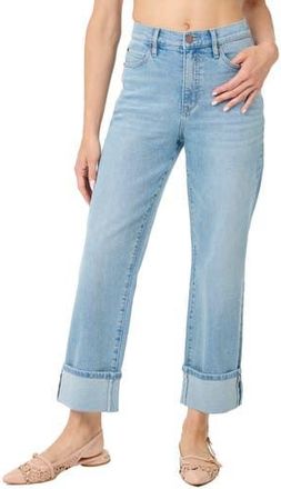 Nicole Miller High Waist Straight Leg Ankle Cuff Jeans in Light Blue at Nordstrom Rack, Size 27 X 32