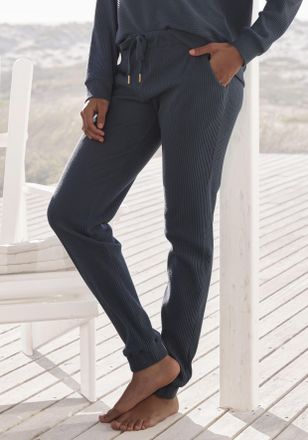 s.Oliver Relaxhose S.OLIVER, Damen, Gr. 32/34, N-Gr, blau (petrol), Rippware, Obermaterial: 100% Baumwolle, unifarben, Basic, bequem lang, Hosen Relaxhose, Swe