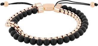 Robert Alton Stainless Steel Onyx Bead Bolo Bracelet