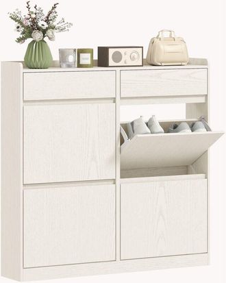 HOMCOM Homcom - zapatero estrecho con 4 puertas abatibles zapatero entrada recibidor con 2 cajones para 8 pares de zapatos 98x19,2x95,3 cm blanco