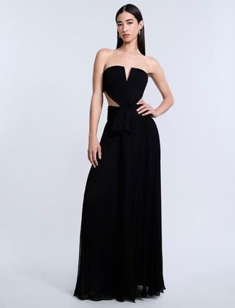 BCBGeneration Cutout Shirring Bow Tie Gown in Black at Nordstrom, Size 12