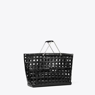Tory Burch Womens Ella Croc-Embossed Market Tote, One Size