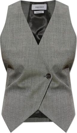 Alexander McQueen Wolvest - Dames - Gillet - Grijs - M - Wol - Kostuums